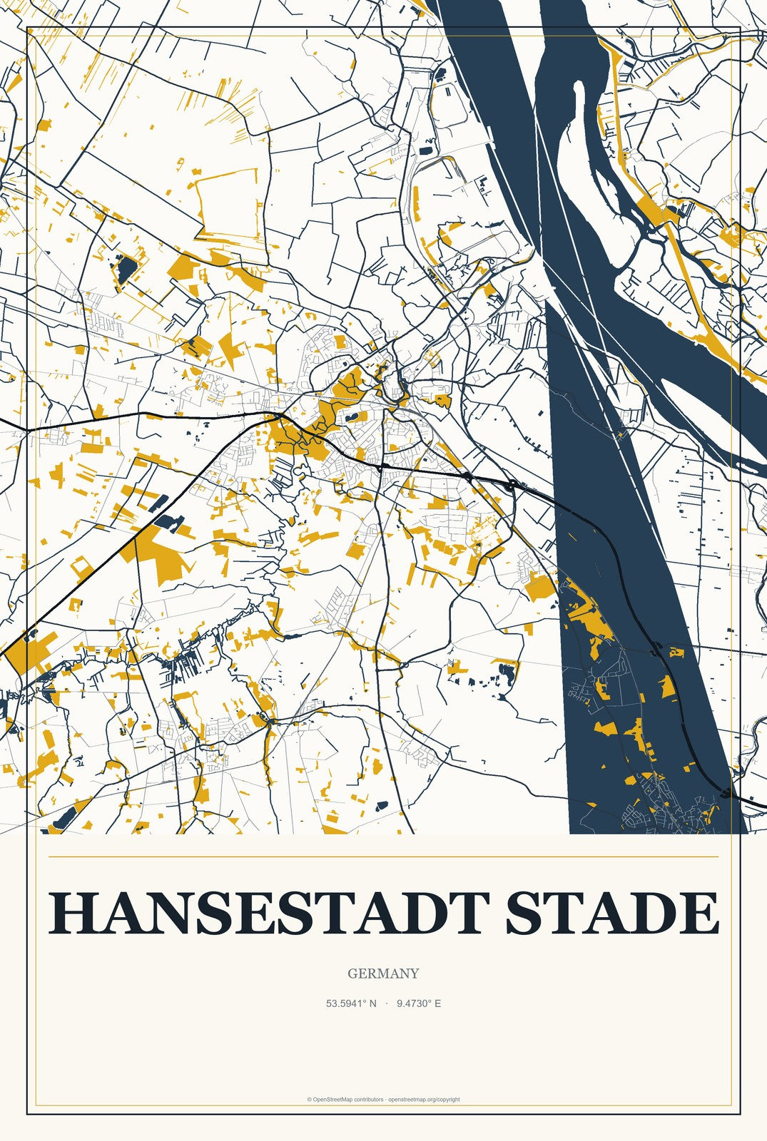 Hansestadt Stade, Germany City Map Aluminum Sign in Citrine Modern style