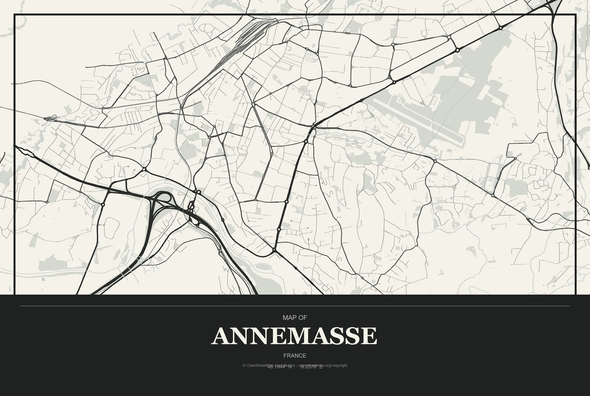 Annemasse, France City Map Aluminum Sign in Museum Plaque style