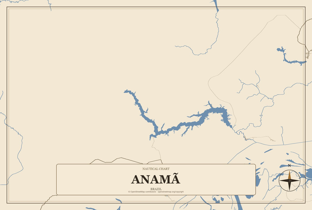 Anamã, Brazil City Map Aluminum Sign in Heritage Nautical style