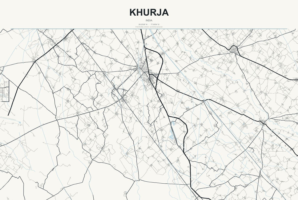 Khurja, India City Map Aluminum Sign in Headline Atlas style