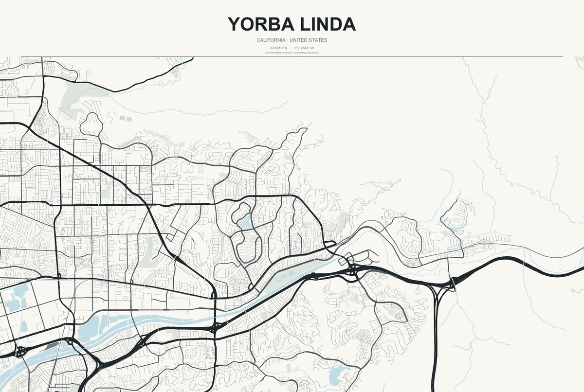 Yorba Linda, California City Map Aluminum Sign in Headline Atlas style