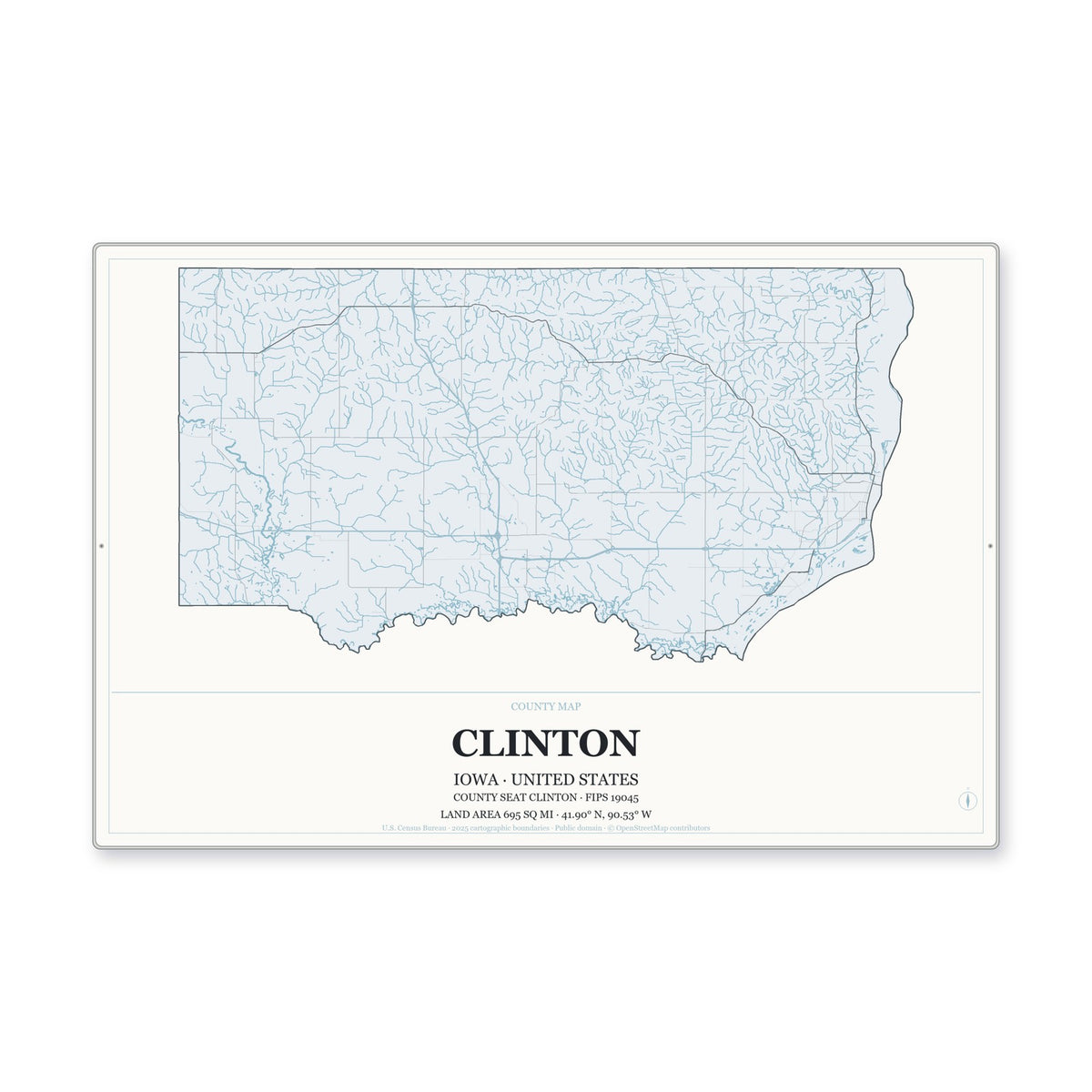 Clinton County, Iowa Map Aluminum Sign in Gallery Air style