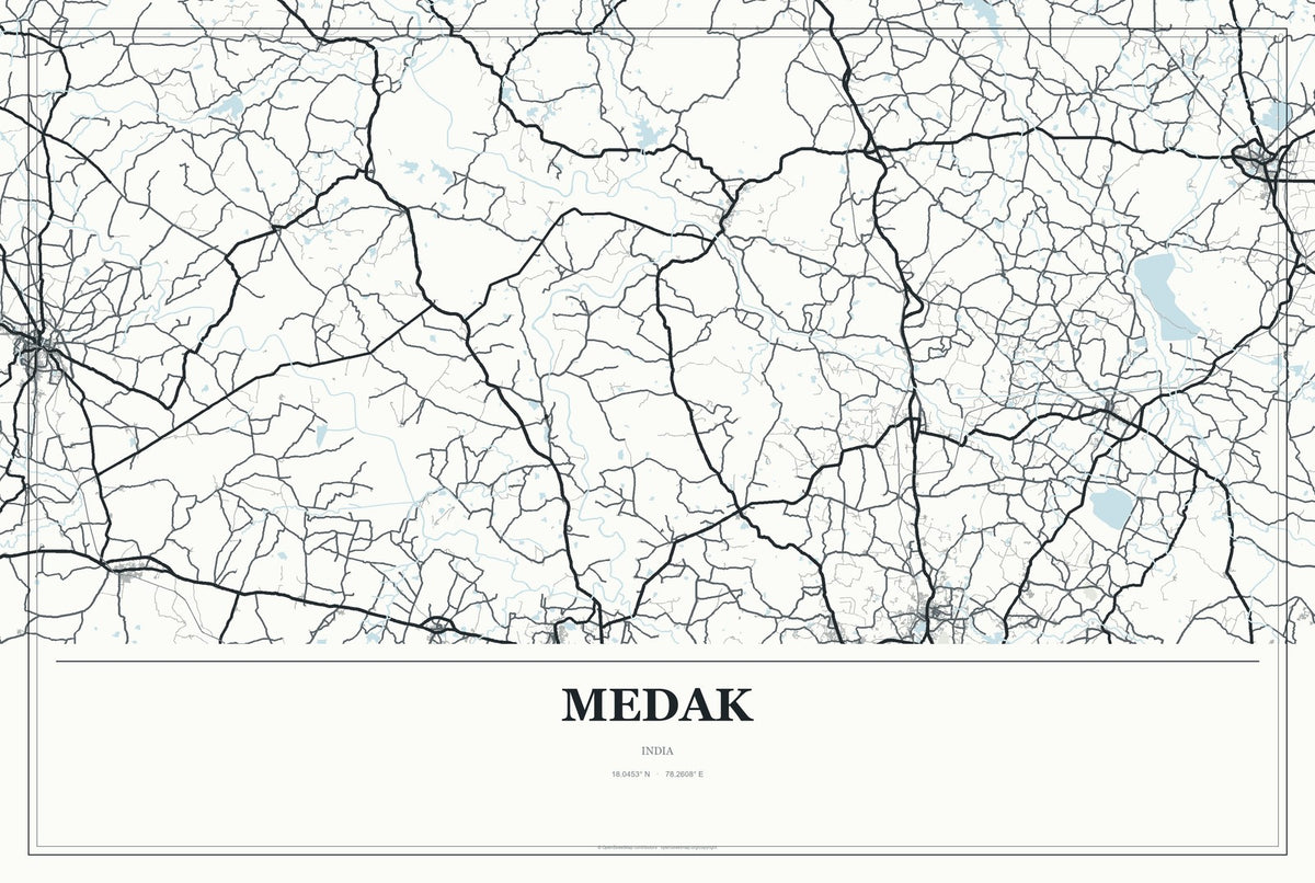 Medak, India City Map Aluminum Sign in Gallery Air style