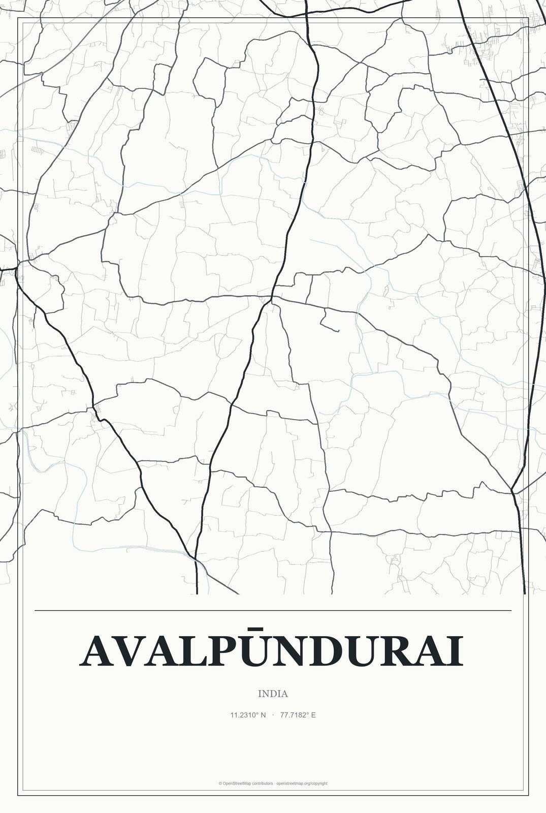 Avalpūndurai, India City Map Aluminum Sign in Gallery Air style