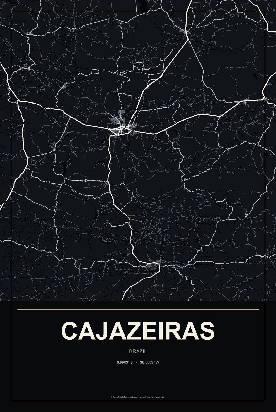 Cajazeiras, Brazil City Map Aluminum Sign in Metropolitan Noir style