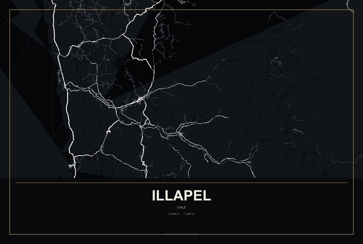 Illapel, Chile City Map Aluminum Sign in Metropolitan Noir style