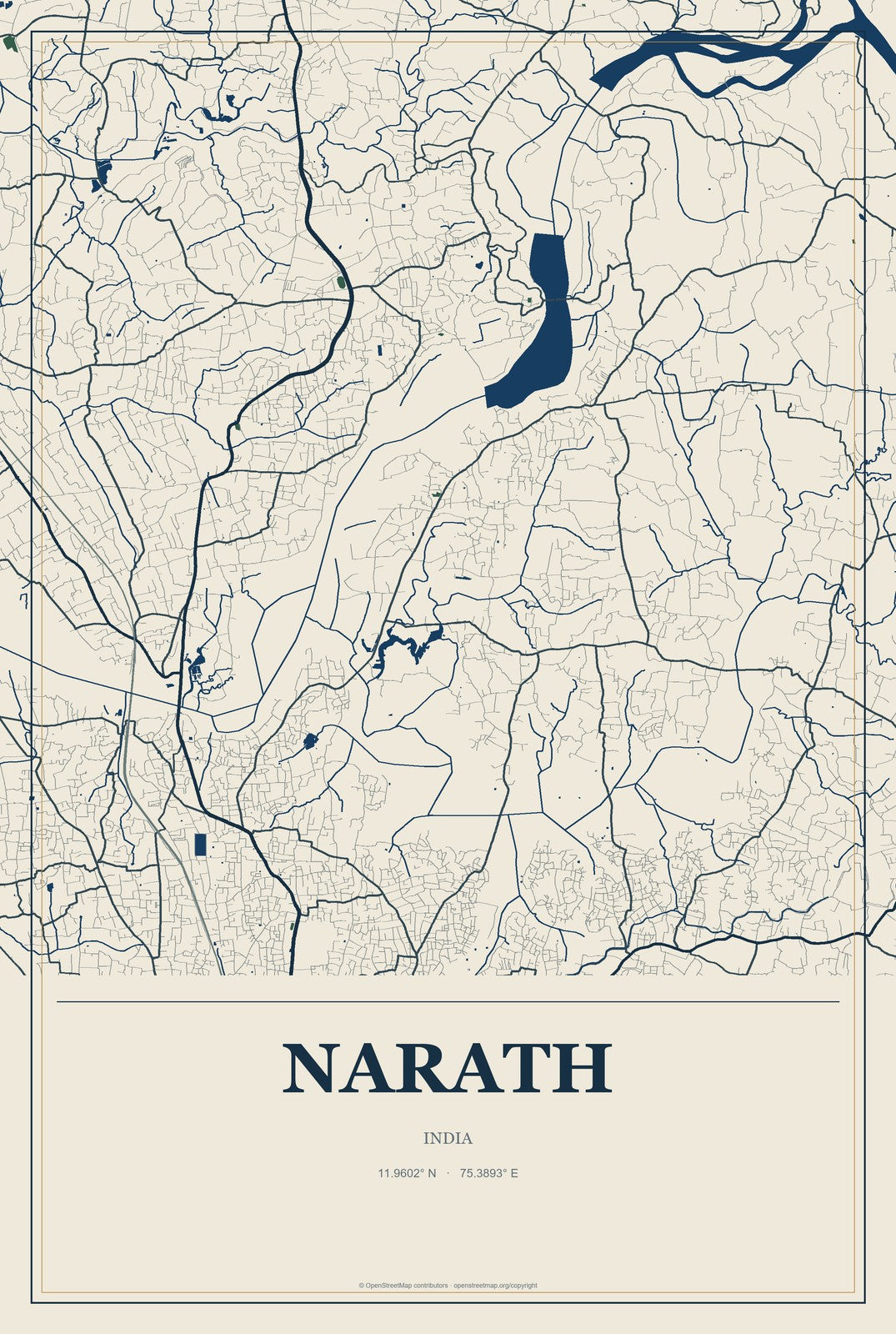 Narath, India City Map Aluminum Sign in Coastal Cutout style
