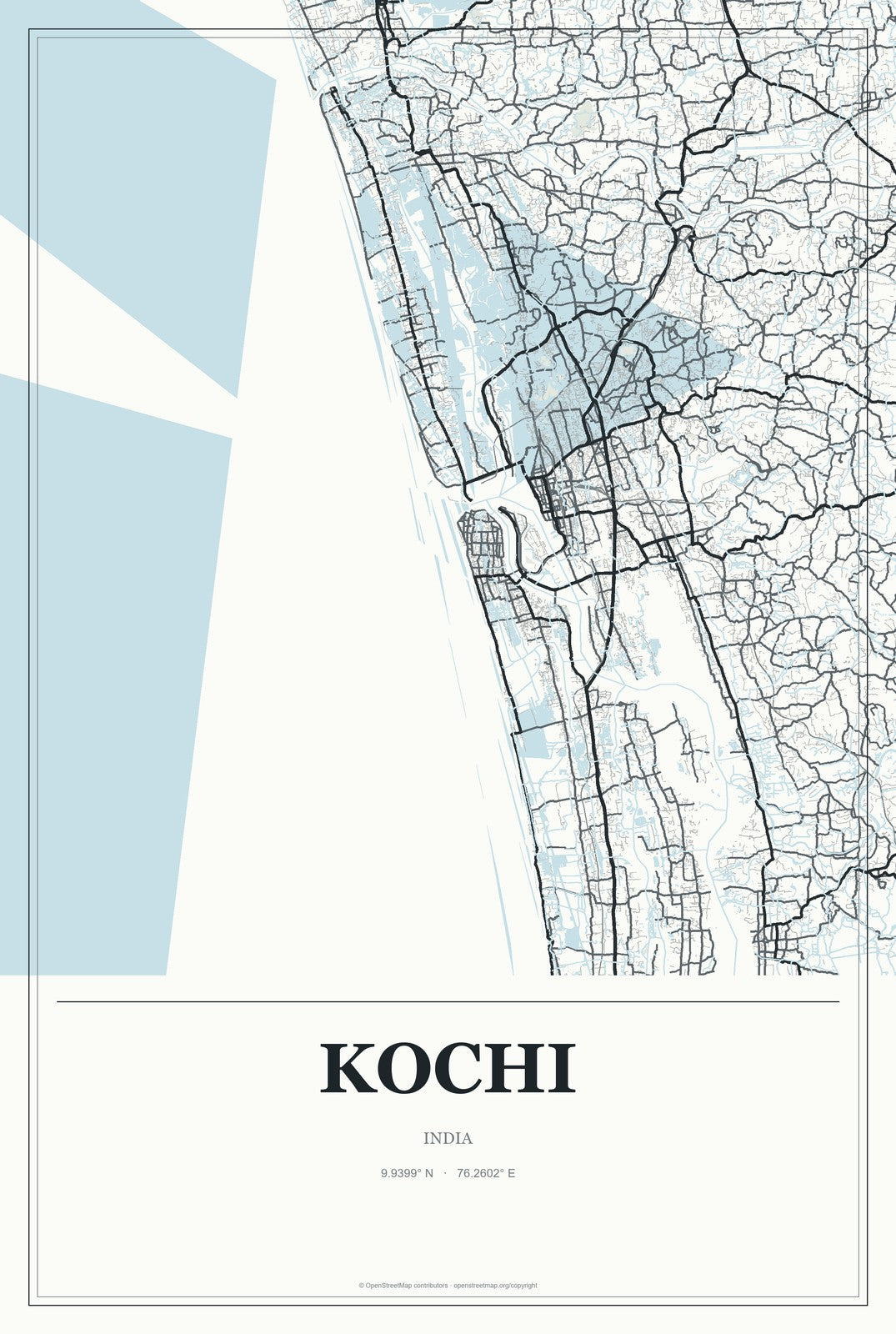 Kochi, India City Map Aluminum Sign in Gallery Air style