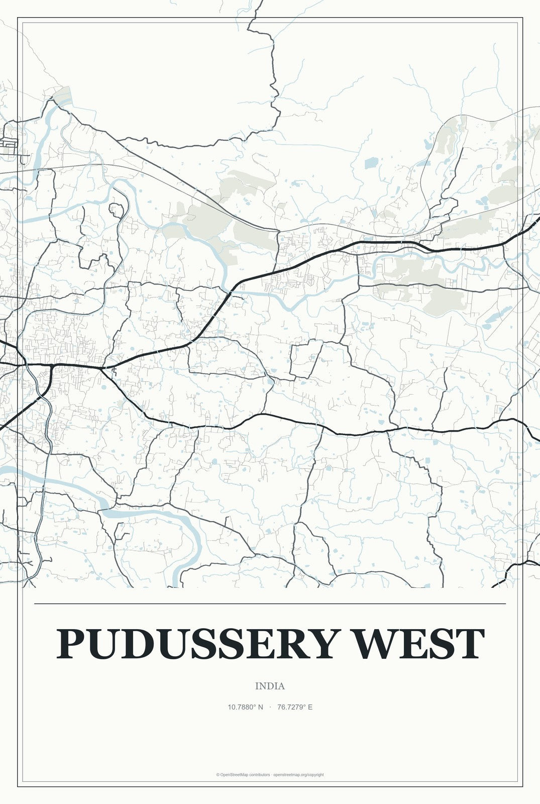 Pudussery West, India City Map Aluminum Sign in Gallery Air style