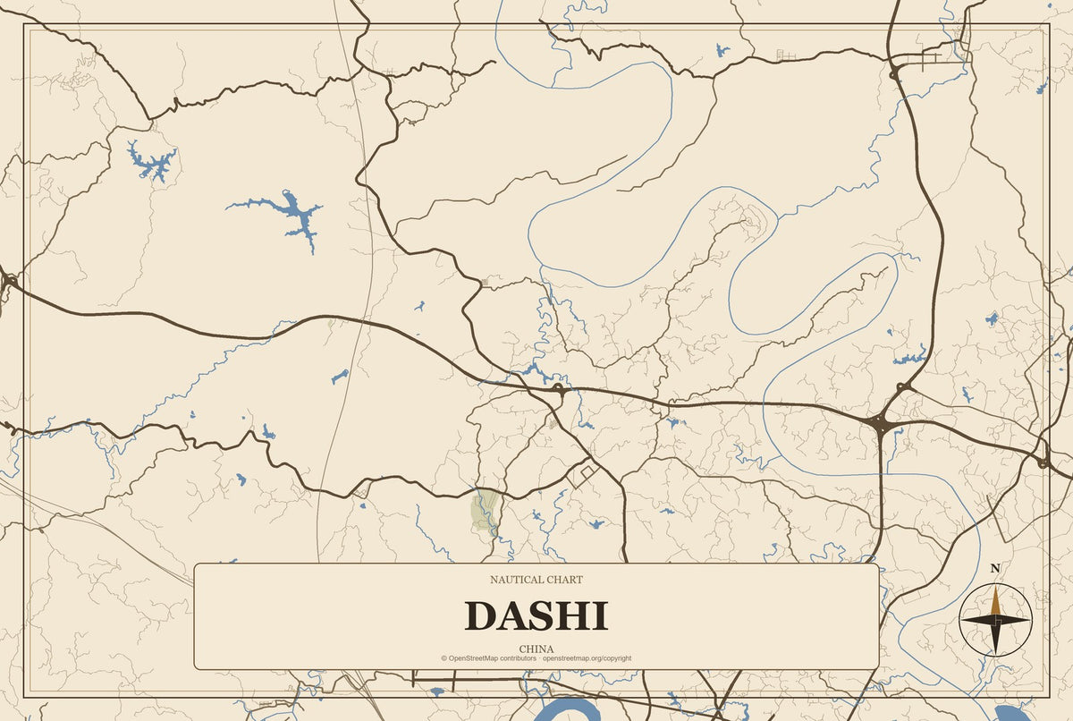 Dashi, Gansu, China City Map Aluminum Sign in Heritage Nautical style