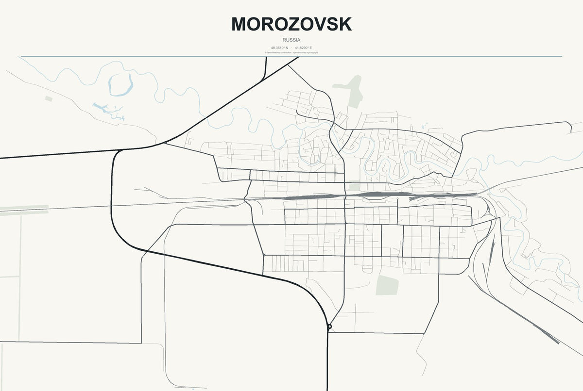 Morozovsk, Russia City Map Aluminum Sign in Headline Atlas style