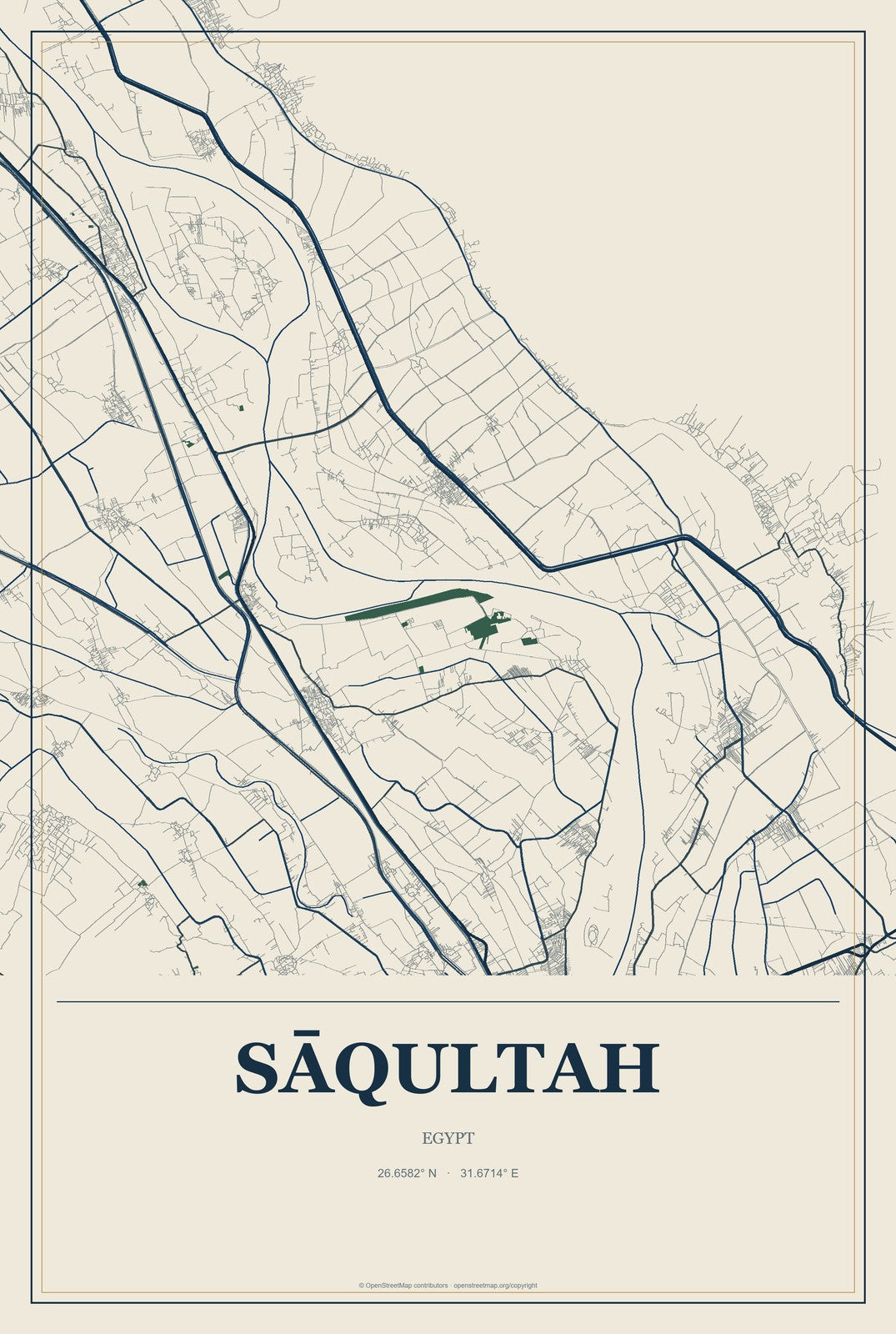 Sāqultah, Egypt City Map Aluminum Sign in Coastal Cutout style
