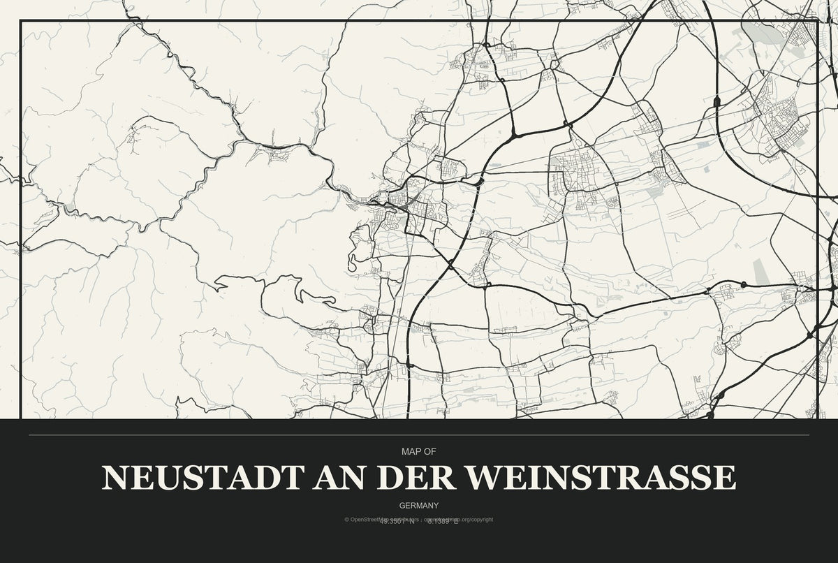 Neustadt an der Weinstraße, Germany City Map Aluminum Sign in Museum Plaque style