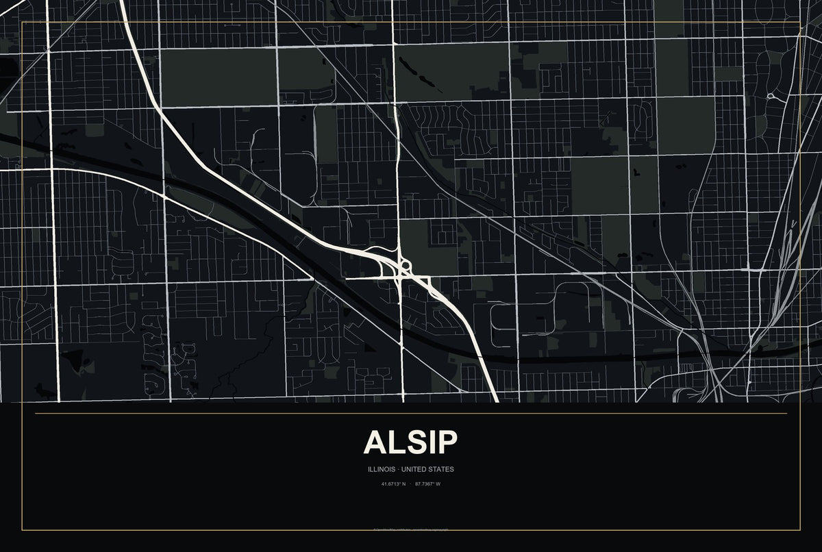 Alsip, Illinois City Map Aluminum Sign in Metropolitan Noir style