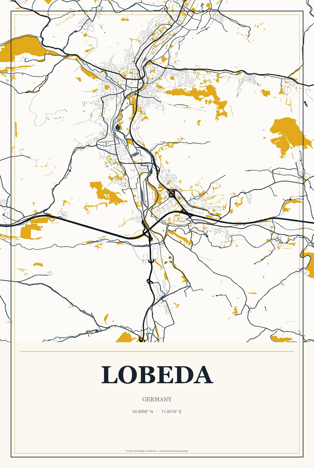 Lobeda, Germany City Map Aluminum Sign in Citrine Modern style