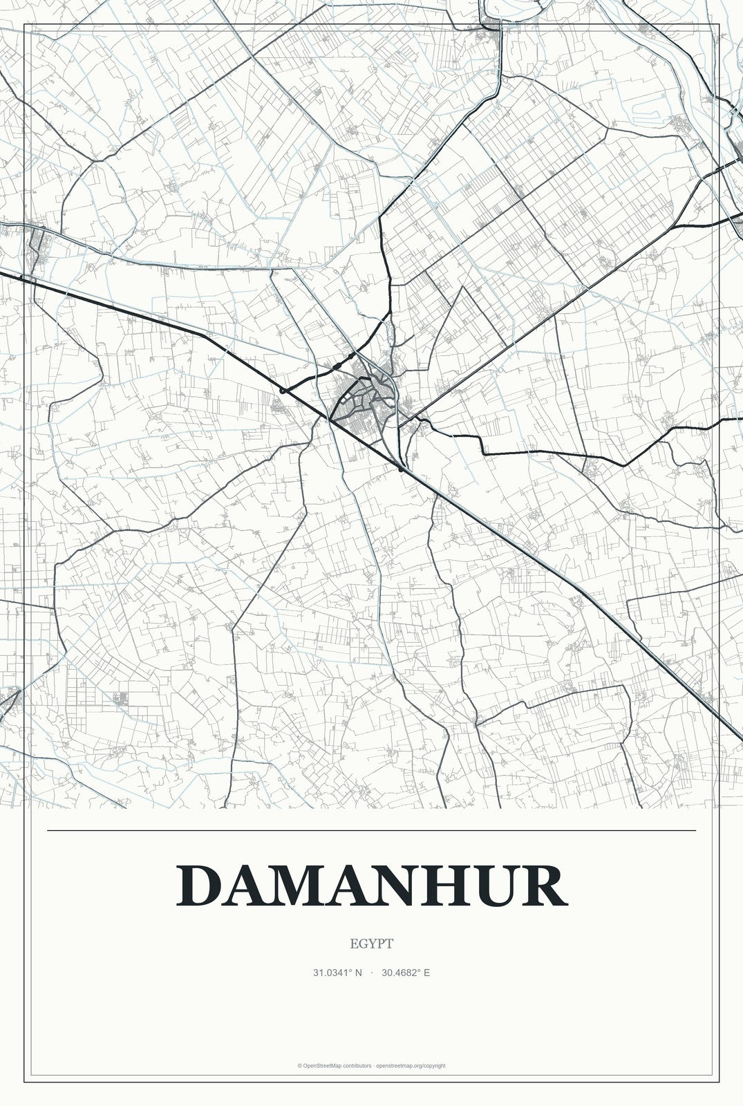 Damanhur, Egypt City Map Aluminum Sign in Gallery Air style