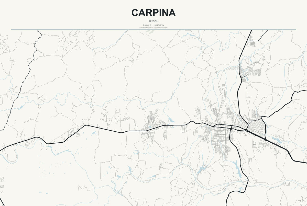 Carpina, Brazil City Map Aluminum Sign in Headline Atlas style