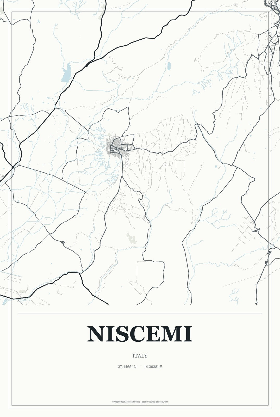 Niscemi, Italy City Map Aluminum Sign in Gallery Air style