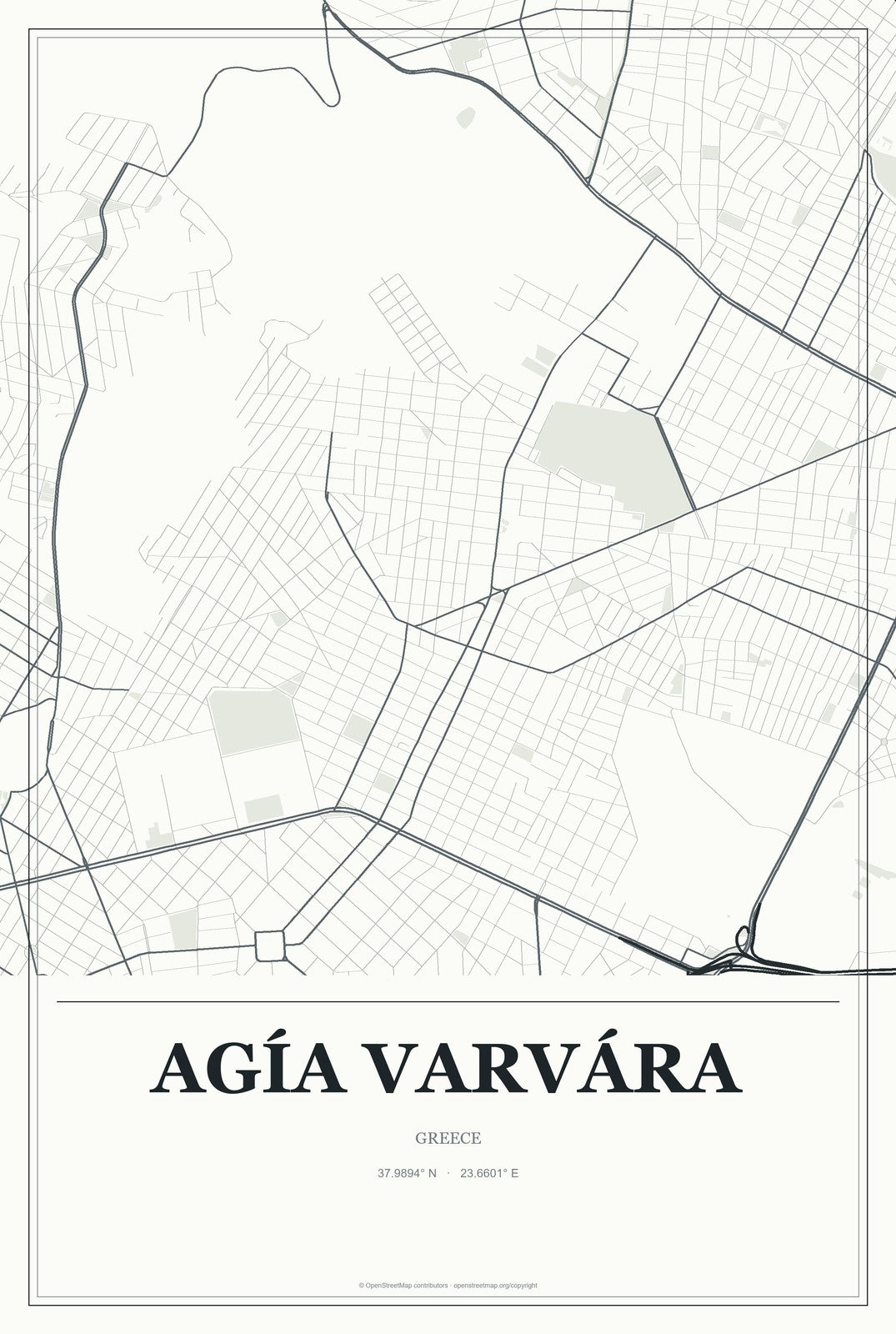 Agía Varvára, Greece City Map Aluminum Sign in Gallery Air style