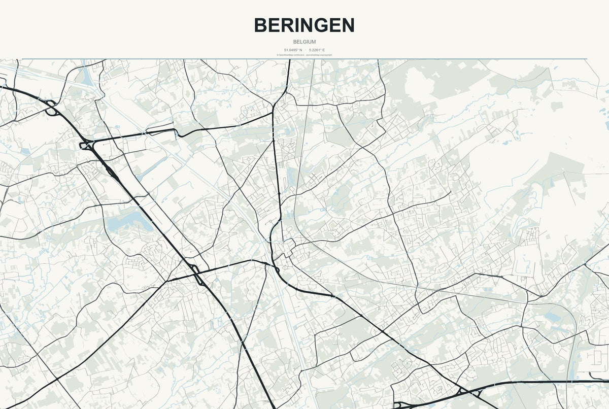 Beringen, Belgium City Map Aluminum Sign in Headline Atlas style
