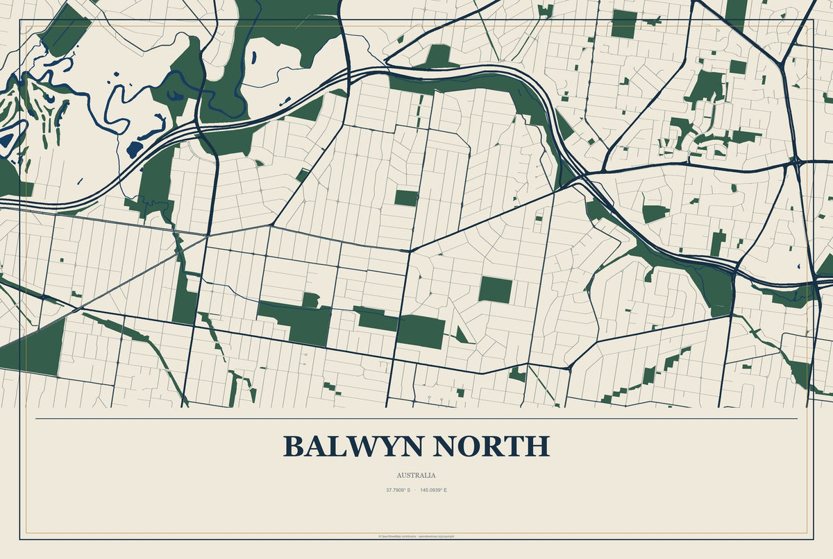 Balwyn North, Australia City Map Aluminum Sign in Coastal Cutout style