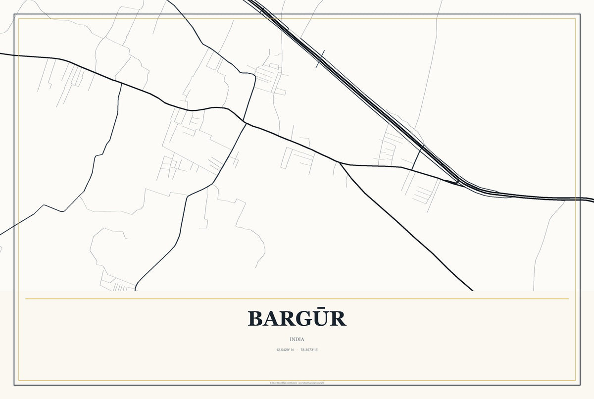 Bargūr, India City Map Aluminum Sign in Citrine Modern style