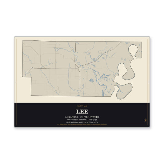 Lee County, Arkansas Map Aluminum Sign in Museum Plaque style