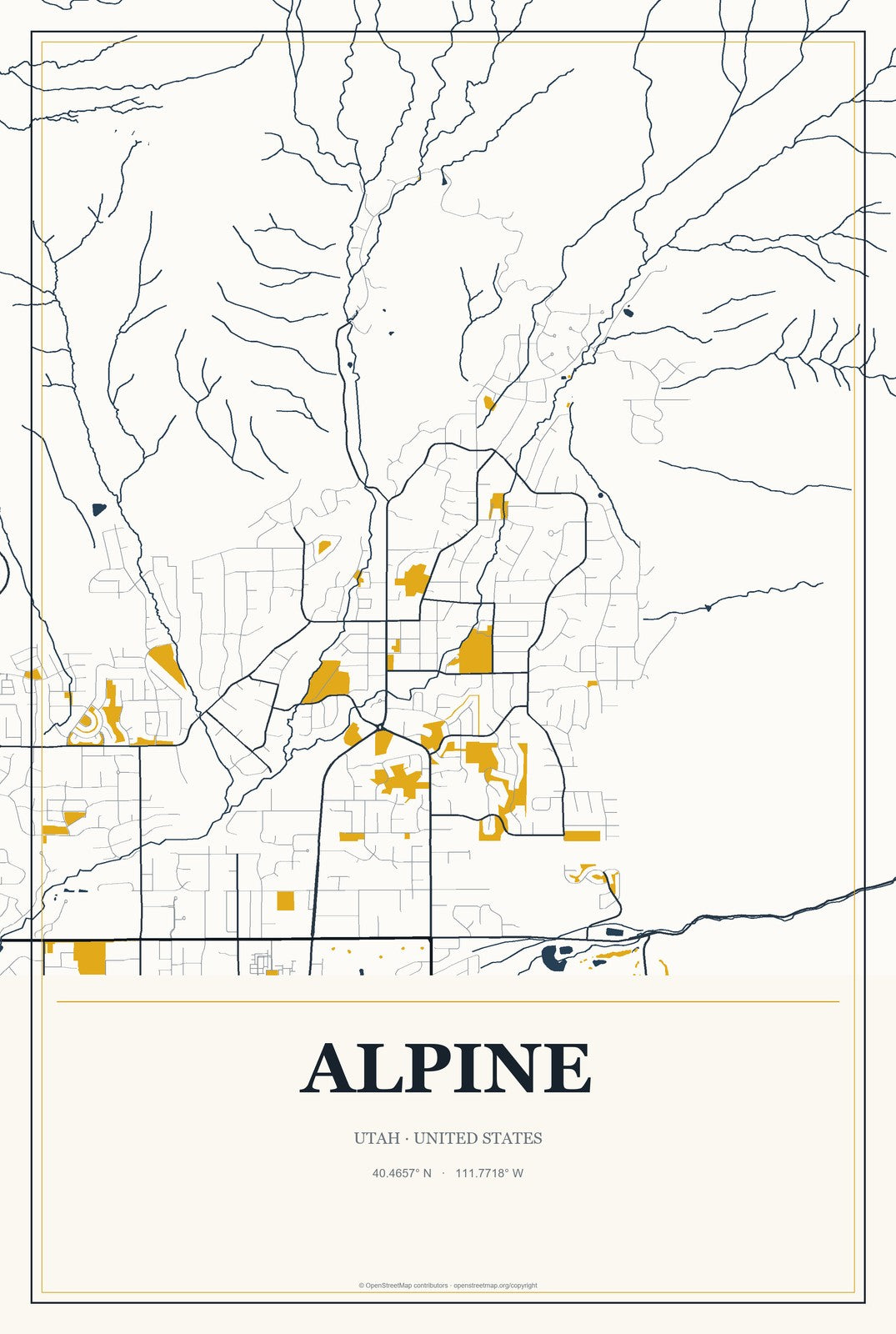 Alpine, Utah City Map Aluminum Sign in Citrine Modern style
