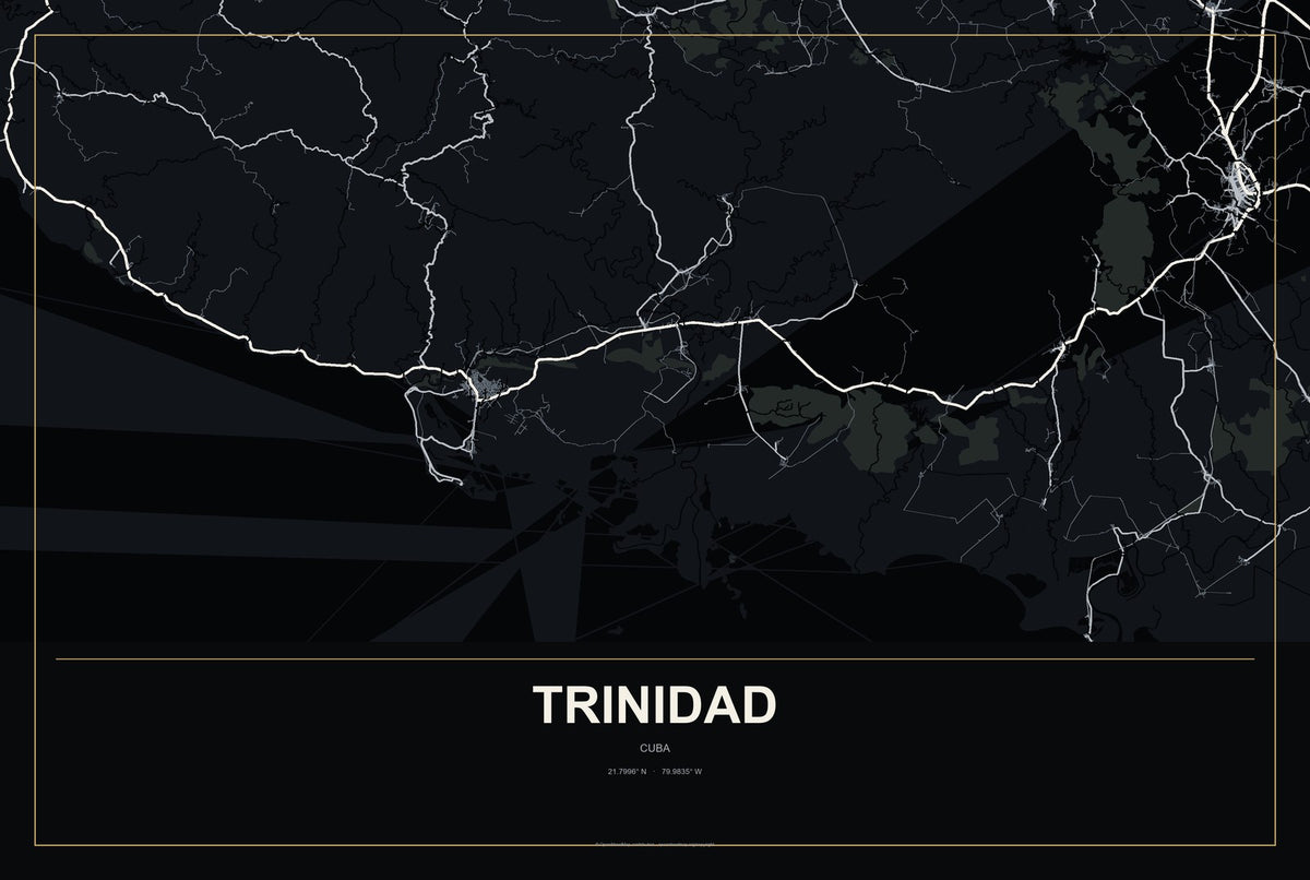 Trinidad, Cuba City Map Aluminum Sign in Metropolitan Noir style