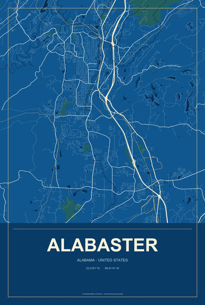 Alabaster, Alabama map in Harbor Cobalt style