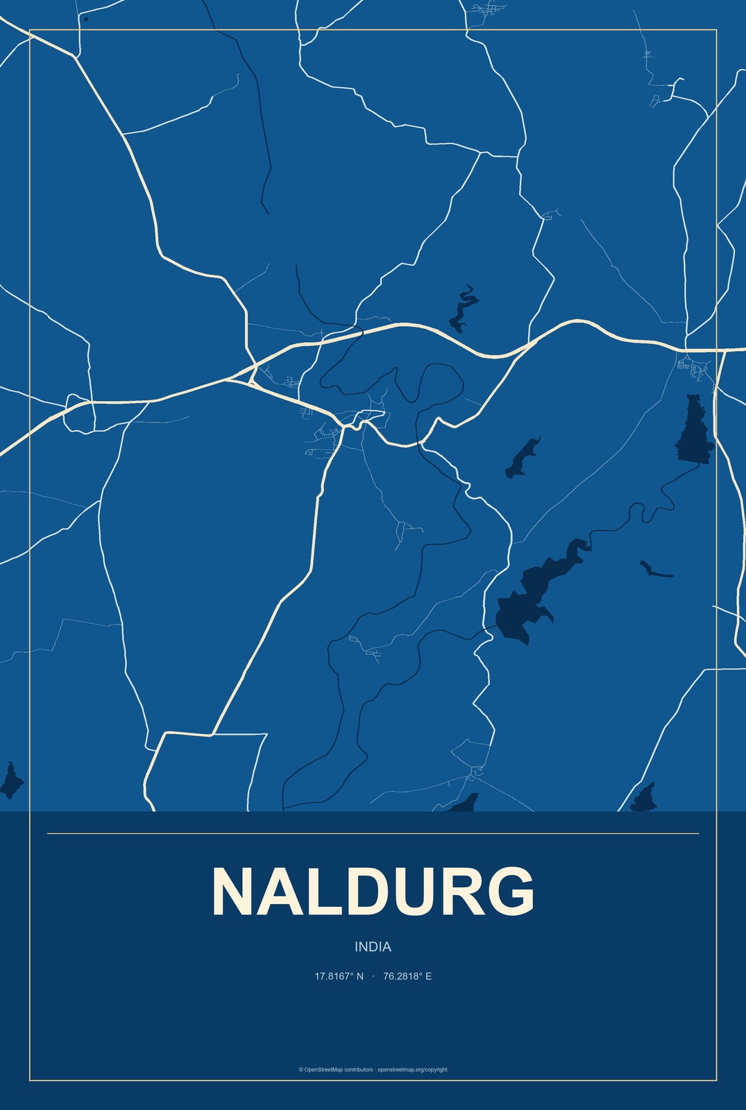 Naldurg, India City Map Aluminum Sign in Harbor Cobalt style