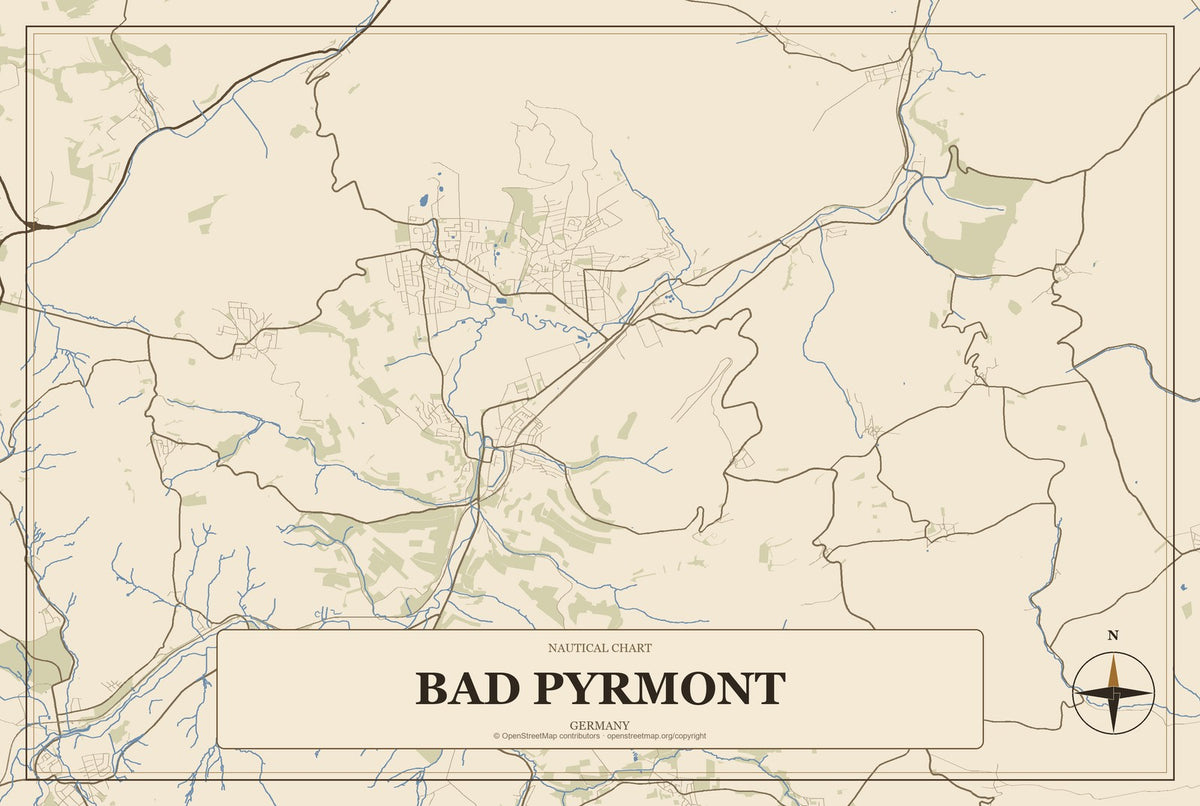 Bad Pyrmont, Germany City Map Aluminum Sign in Heritage Nautical style