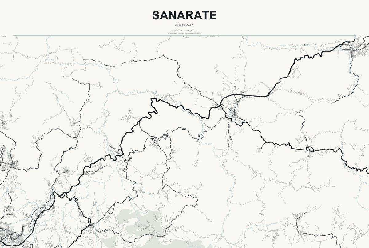 Sanarate, Guatemala City Map Aluminum Sign in Headline Atlas style