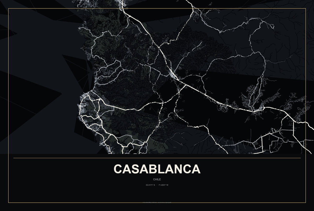 Casablanca, Chile City Map Aluminum Sign in Metropolitan Noir style
