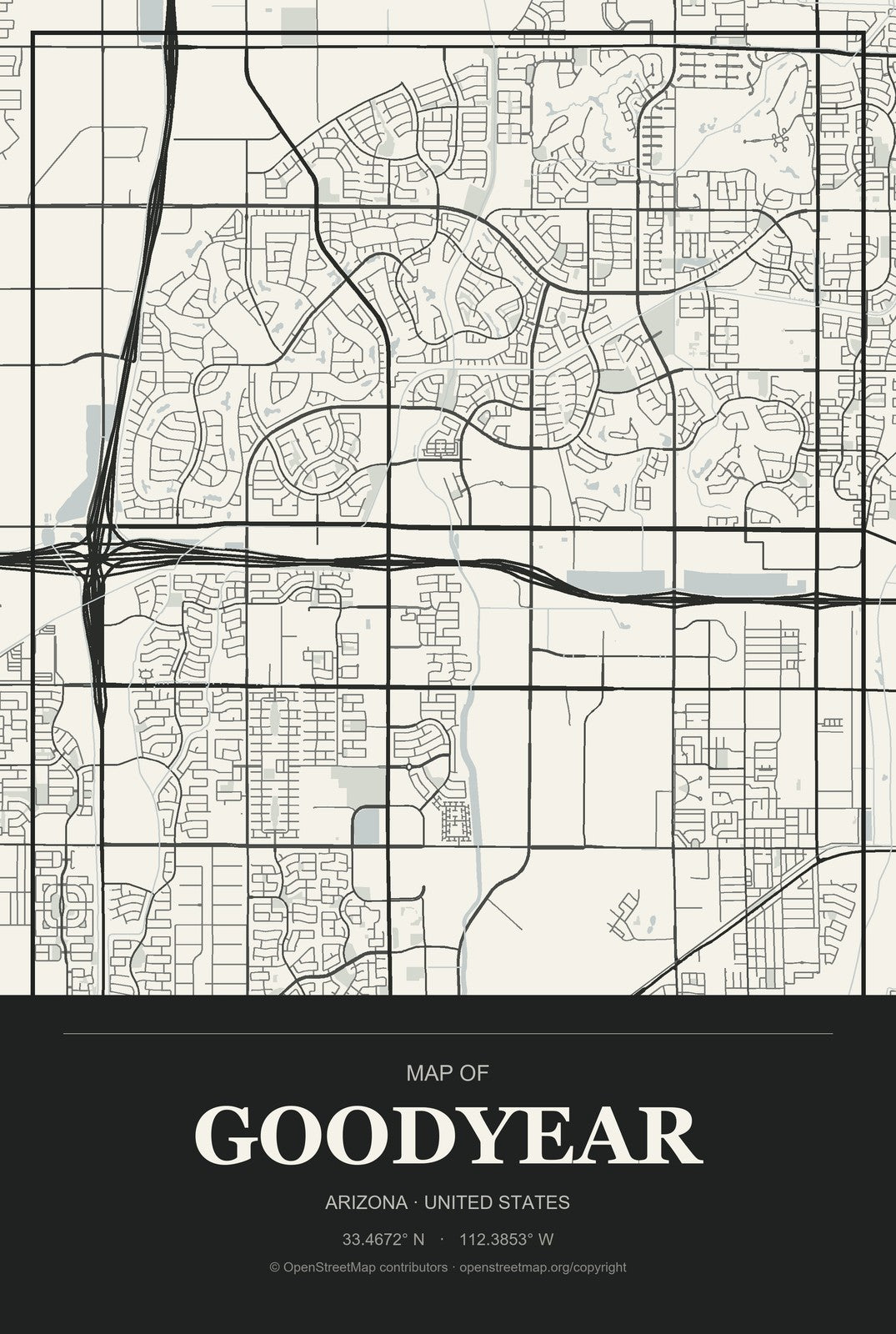 Goodyear, Arizona City Map Aluminum Sign in Museum Plaque style