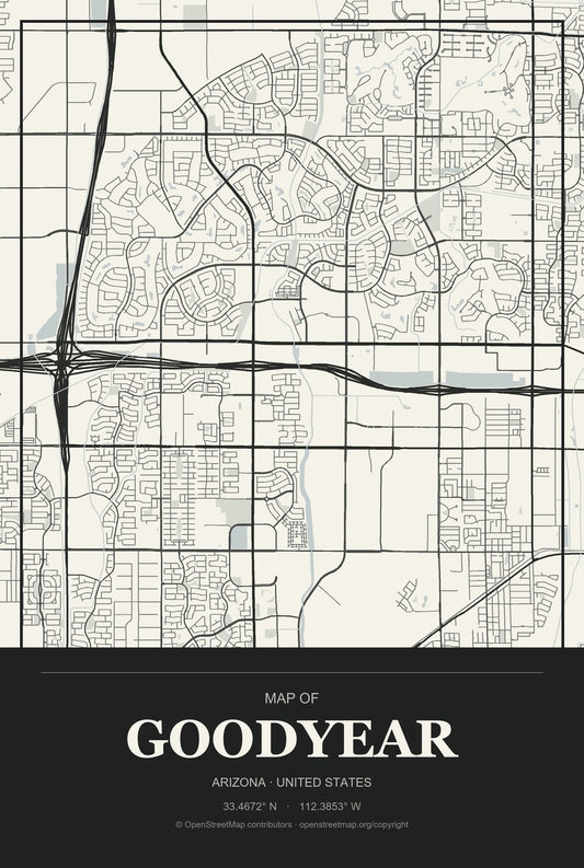 Goodyear, Arizona City Map Aluminum Sign in Museum Plaque style
