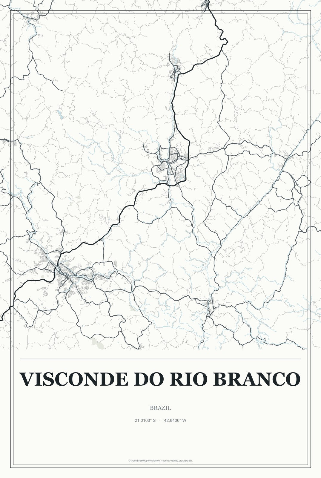 Visconde do Rio Branco, Brazil City Map Aluminum Sign in Gallery Air style