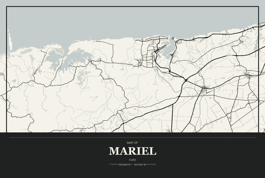 Mariel, Cuba City Map Aluminum Sign in Museum Plaque style