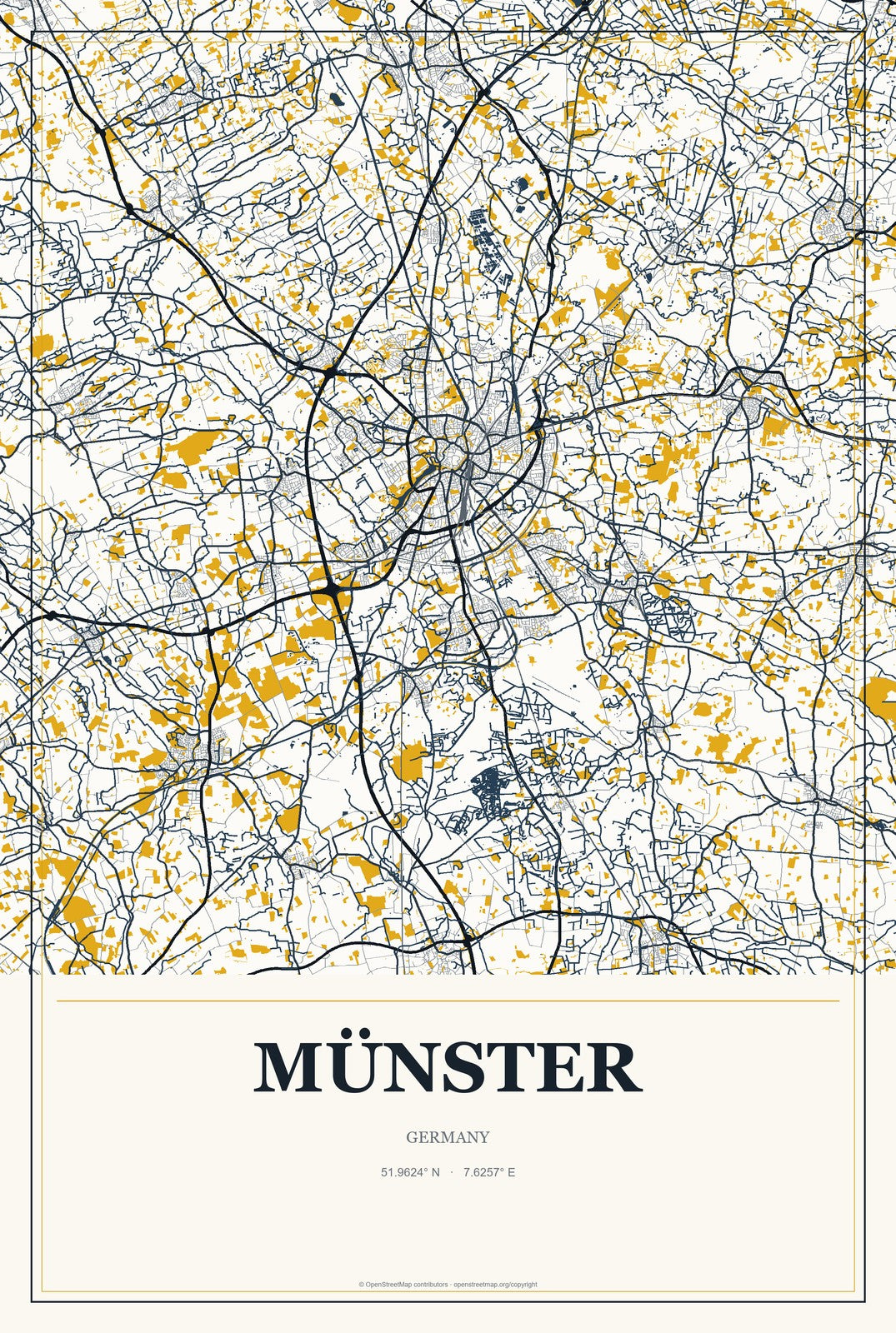 Münster, Hesse, Germany City Map Aluminum Sign in Citrine Modern style