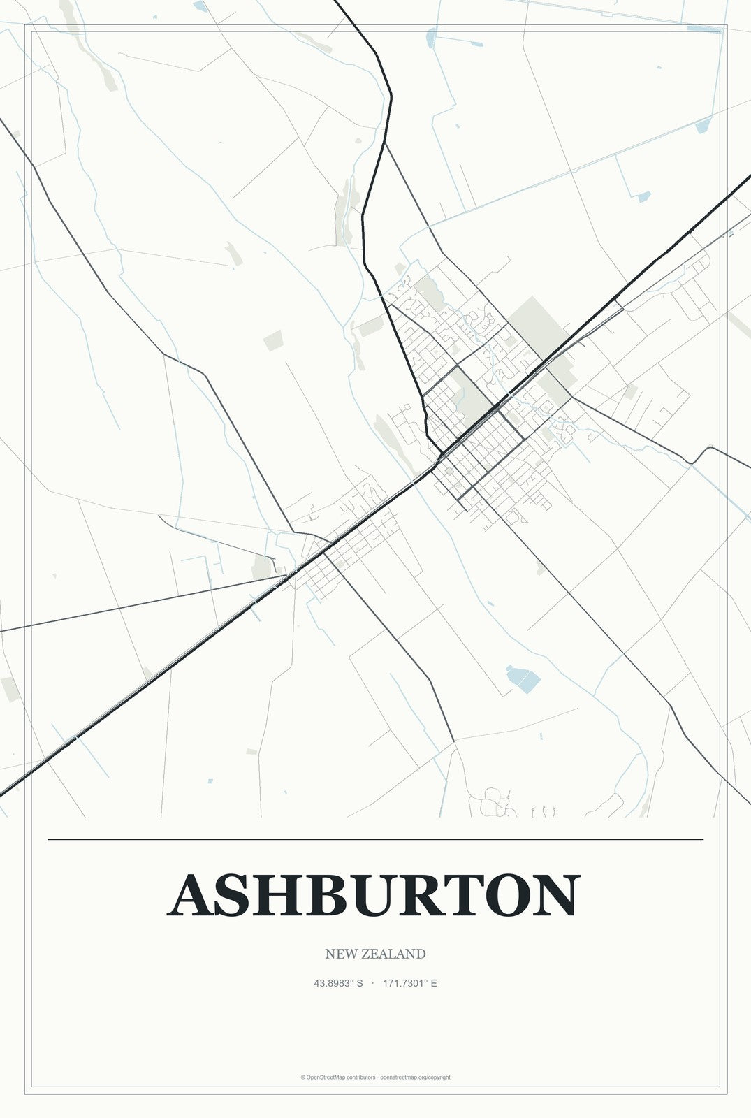 Ashburton, New Zealand City Map Aluminum Sign in Gallery Air style