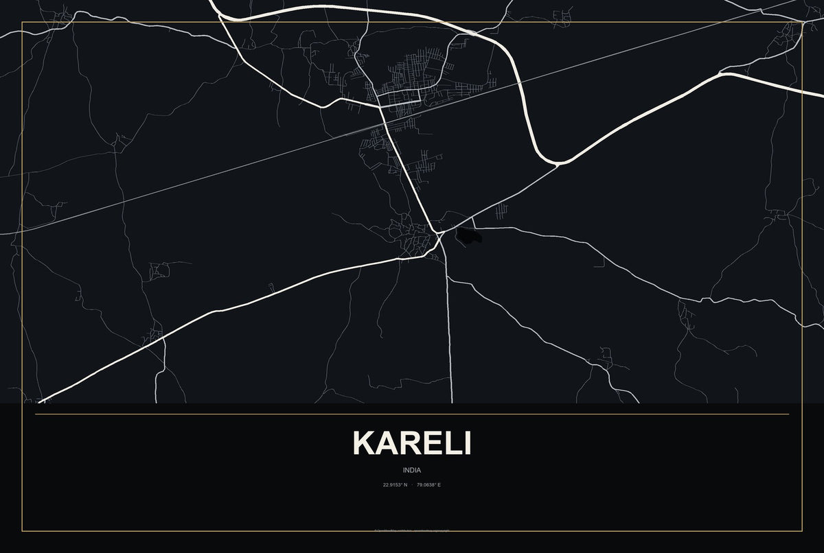 Kareli, India City Map Aluminum Sign in Metropolitan Noir style