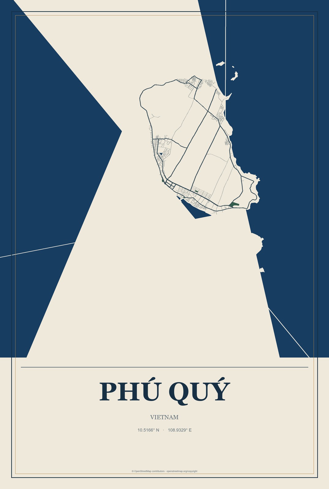 Phú Quý, Vietnam City Map Aluminum Sign in Coastal Cutout style