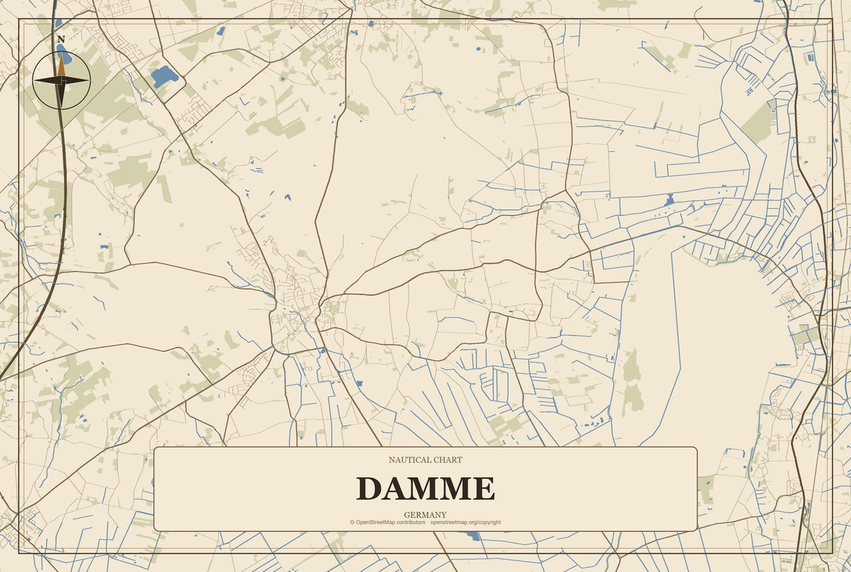 Damme, Germany City Map Aluminum Sign in Heritage Nautical style