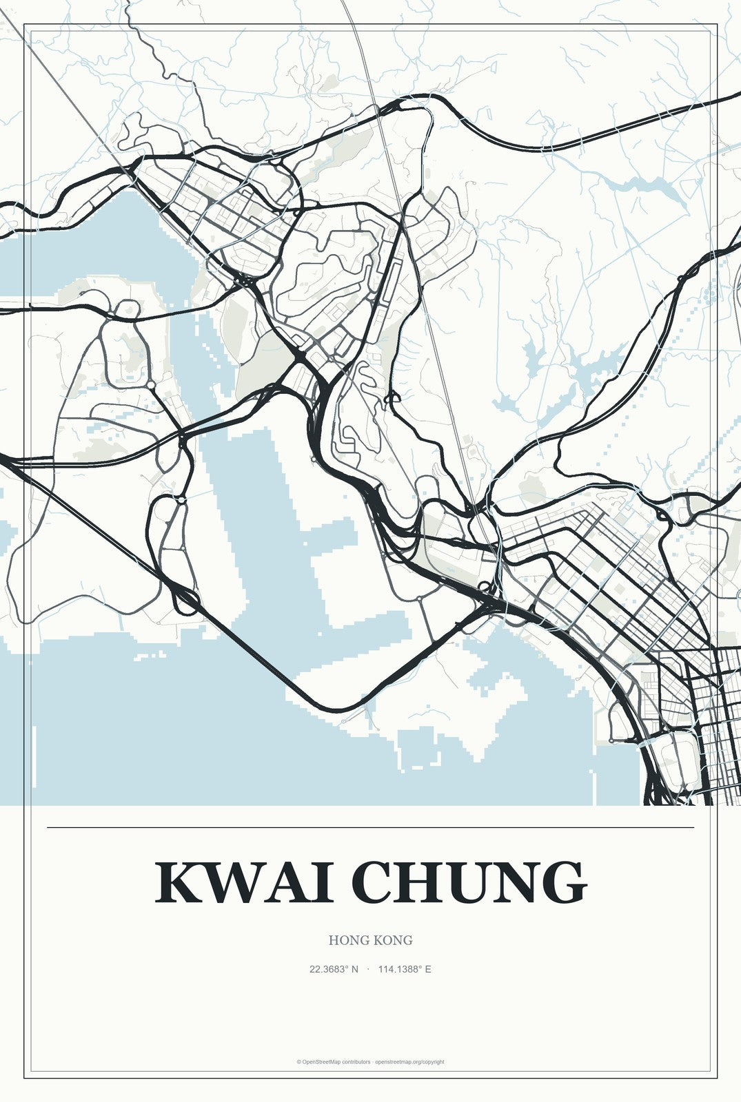 Kwai Chung, Hong Kong City Map Aluminum Sign in Gallery Air style