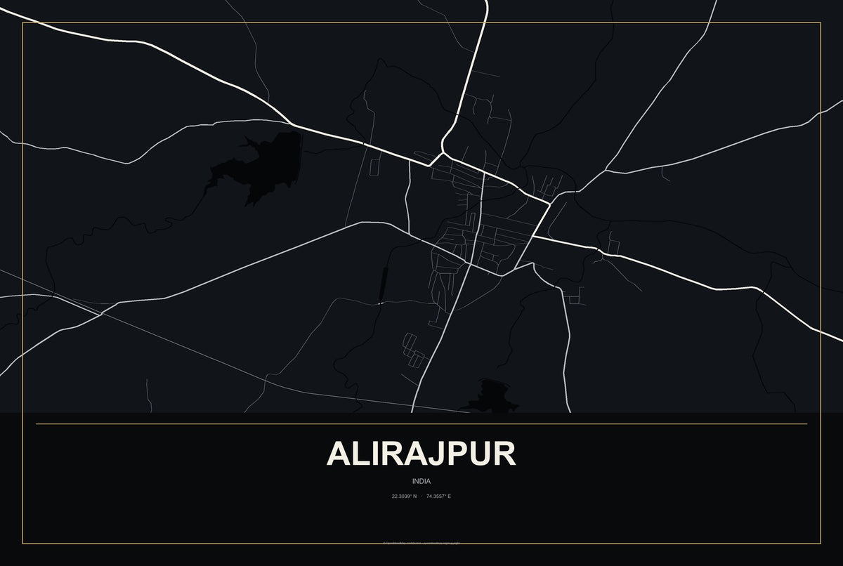 Alirajpur, India City Map Aluminum Sign in Metropolitan Noir style