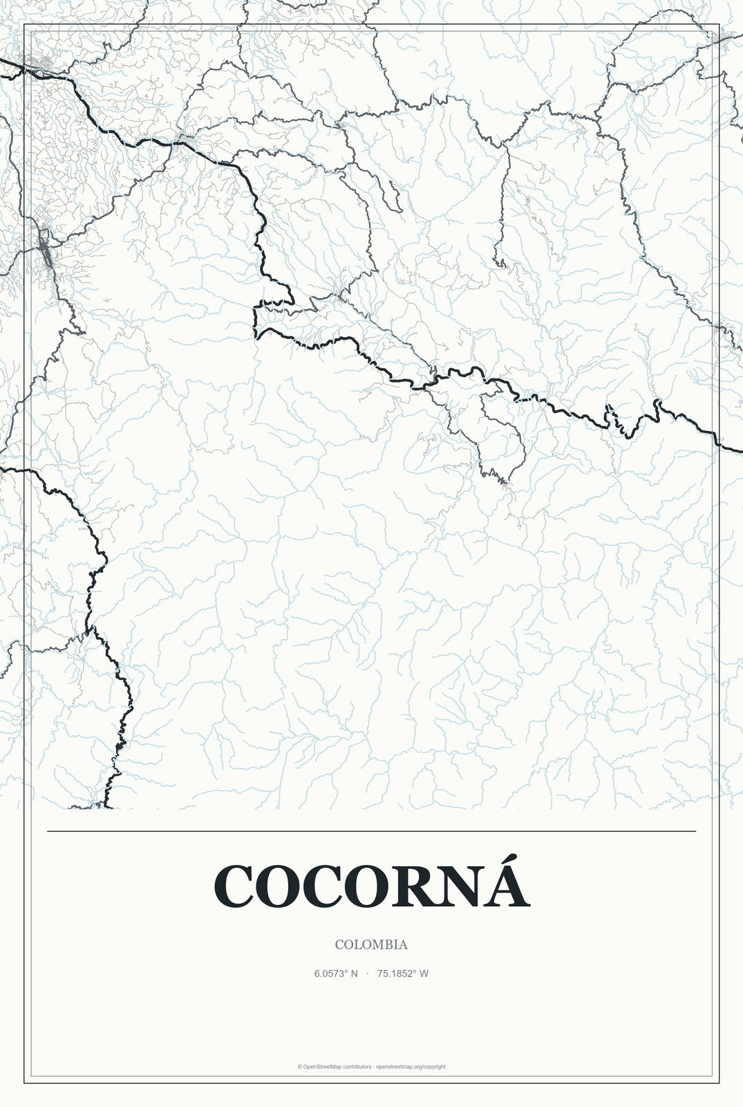 Cocorná, Colombia City Map Aluminum Sign in Gallery Air style