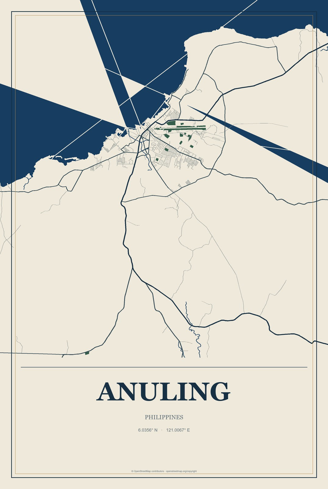 Anuling, Philippines City Map Aluminum Sign in Coastal Cutout style