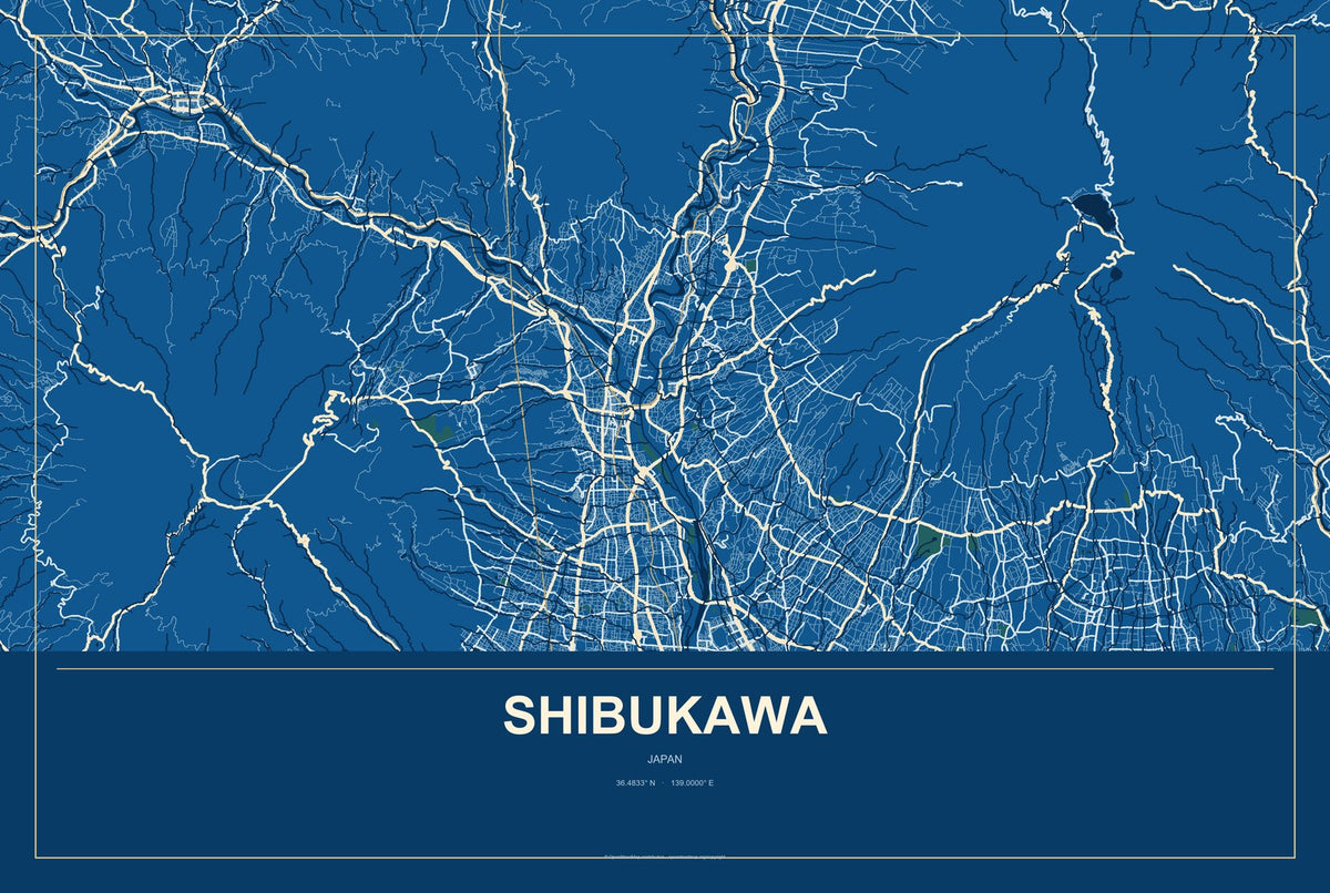 Shibukawa, Japan City Map Aluminum Sign in Harbor Cobalt style