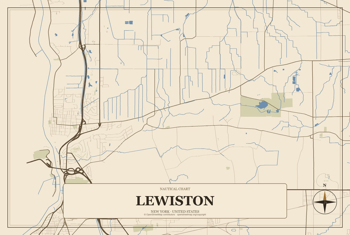 Lewiston, New York City Map Aluminum Sign in Heritage Nautical style