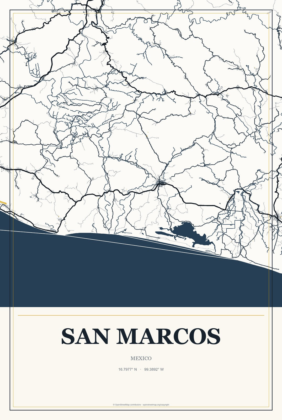 San Marcos, Hidalgo, Mexico City Map Aluminum Sign in Citrine Modern style